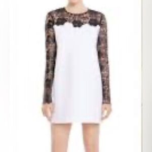 Clover Canyon Black White Color Block Lace Yoke Mini Dress Long Sleeve Medium